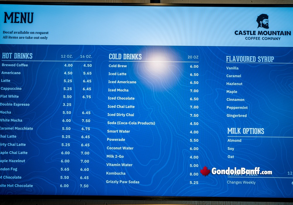 Coffee Shop Menu Castle Mountain 
