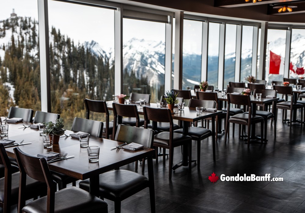 Dining Mountain Views with Canada Flag