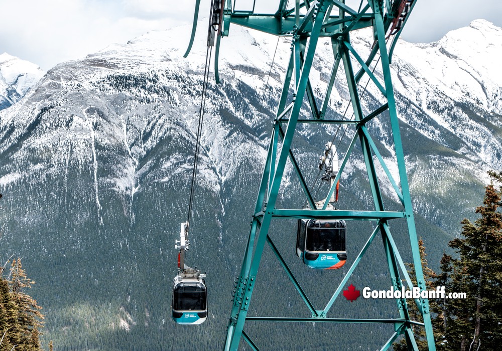 Gondolas Passing a Beautiful Mountain View