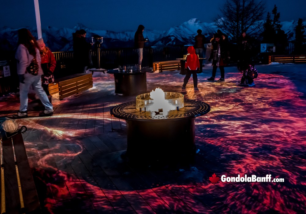 Banff Gondola Winter Nightrise Lower Patio Light Show