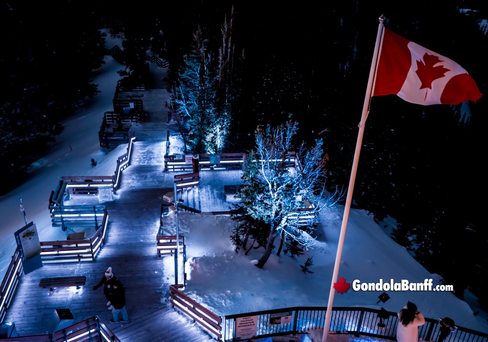 Nightrise Night Lights on the Banff Gondola Boardwalk in Winter